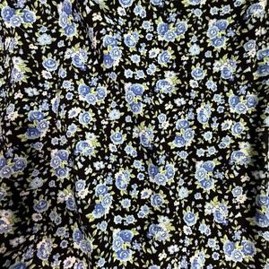 Petite Floral Print Button Side Midi Skirt Black Blue Womens 12P Y2K Grunge